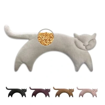 Abbildung von LESCHI Wärmekissen für Mikrowelle (47x23 cm), aus 100% Bio Baumwolle und Weizen, Katze Grau, Körnerkissen, Nackenwärmer ideal als Wärmespender zur Entspannung von Rücken Schulter Nacken Hals