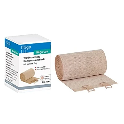 Abbildung von Höga Lan Textilelastische Kompressionsbinde mit kurzem Zug 8 cm x 5 m hautfreundlich, atmungsaktiv, waschbar, 1 Binde