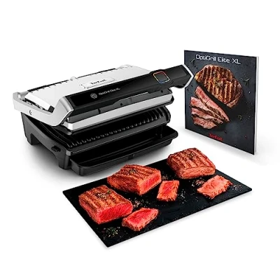 Abbildung von Tefal OptiGrill Elite XL Kontaktgrill, 16 Programme, Digitales Display mit Garstufenanzeige, Abnehmbare Platten, Elektrogrill, Edelstahl, GC760D12