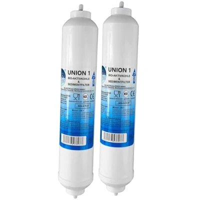 Abbildung von UN 2. Doppelpack Wasserfilter für Samsung, LG, Side by Kühlschrank Filter extern. Schlauchanschluss ist fest integriert.