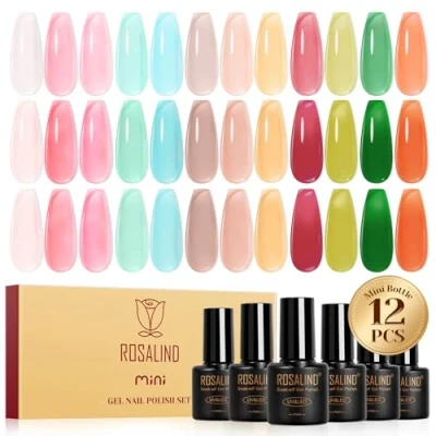 Abbildung von ROSALIND UV Nagellack Jelly, 12 Farben Jelly Rosa Blau Braun Rot Grün Transparent Gel Nagellack, Soak Off Mini Nail Polish für Gelnägel Maniküre Geschenkset