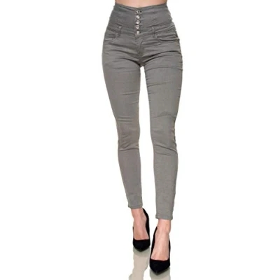 Abbildung von Elara Damen Jeans Stretch Skinny High Waist Chunkyrayan EL60 21 Hellgrau 52 (6XL)