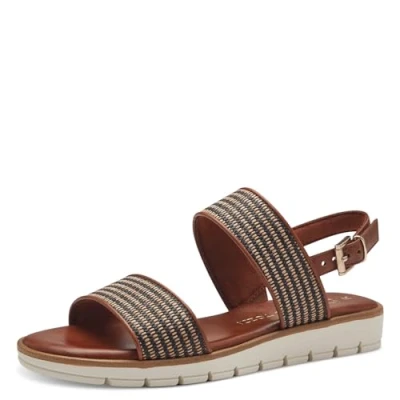 Abbildung von MARCO TOZZI Damen Sandalen mit Keilabsatz Verstellbarem Riemen Vegan, Braun (Cognac Comb), 38 EU