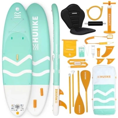 Abbildung von HUIIKE Stand Up Paddling Board mit Zubehör, Paddel, Finnen, Pumpe. Paddle Sup Aufblasbar Hohe Stabilität und Widerstandsfähigkeit. 305 x 84 15 cm, Belastbar bis 130 kg