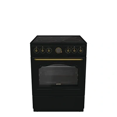 Abbildung von Gorenje Classico GECS 6 B70CLB Elektrostandherd mit Glaskeramik Kochfeld/Retro Design / 60cm 71 Liter/Gentle Close/Schnellaufheizung/AirFry/ExtraSteam/Pizzamodus/AquaClean/schwarz