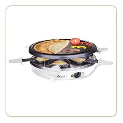 Abbildung von LITTLE BALANCE 8389 Crêpière Grill Happy Cheese Trio 1200 Elektrischer Raclette, Holzspatel, Weiß