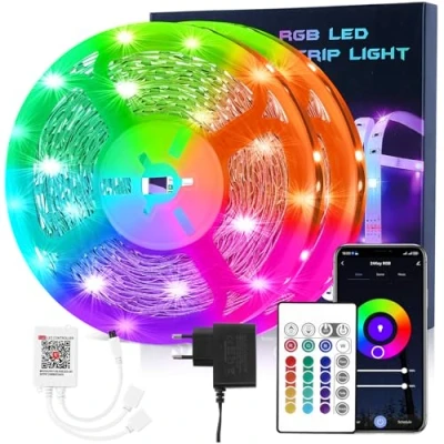 Abbildung von HOVVIDA LED Strip 20M WiFi, Kompatibel mit Alexa und Google Home, 30 LEDs/Meter, 24V RGB Streifen, 600 LEDs, APP Fernbedienung, Musikmodus, für Zimmer, Küche, Schlafzimmer, Bar, Party