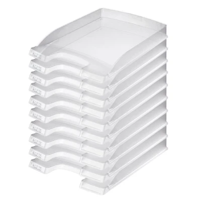 Abbildung von Leitz Briefkorb Flach A4, 10er Pack, Briefablage in Premium Qualität, Stapelbares Ablagefach als Schreibtisch Organizer, Kombinierbar mit Plus Serie, Transparent, 52370003