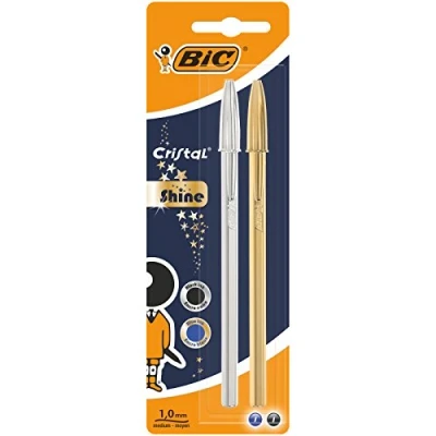 Abbildung von BIC 9213361 Kugelschreiber Cristal Shine, sortiert, 2 Stück, Schreibfarbe blau/schwarz