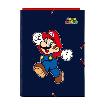 Abbildung von SUPER MARIO WORLD Folio Ordner mit 3 Klappen, ideal für Kinder verschiedener Altersgruppen, bequem und vielseitig, Qualität Widerstandsfähigkeit, 26 x 36,5 cm, marineblau, Estándar,