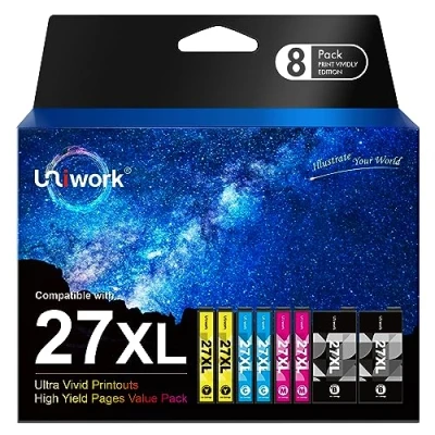 Abbildung von Uniwork 27XL Multipack Druckerpatronen Kompatibel für Epson 27 XL Workforce WF 3620 3640 7110 7210 7610 7620 7710 7715 7720 (8er Pack) , Verpackung kann variieren