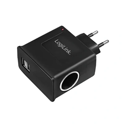 Abbildung von LogiLink Steckdosenadapter, 2x USB Port 1A max. (5W) + 1x Zigarettenanzünder Buchse max (12W)
