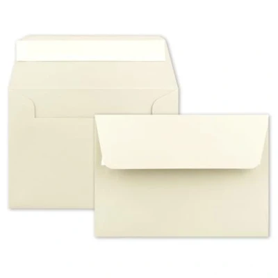 Abbildung von 75x Brief Umschläge B6 Vanille (Creme) 12,5 x 17,5 cm Haftklebung 120 g/m² schmale Verschluss Lasche hochwertige Einladungs