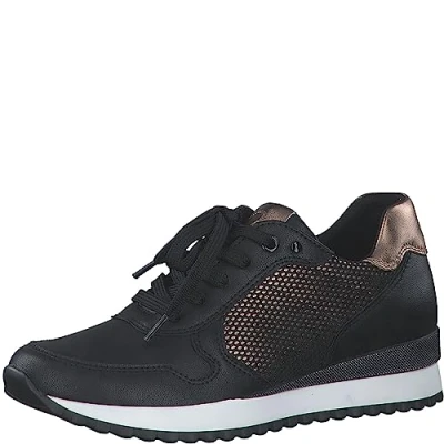 Abbildung von MARCO TOZZI Damen Sneaker flach aus Kunstleder zum Schnüren, Schwarz (Black/Copper), 38