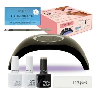 Abbildung von mylee Gel Nagellack Einsteigerset enthält LED Nagellampe, 1x Nagellackfarbe, Basislack + nicht abwischbarer Überlack, 20x Prep &amp; Shine Wipes, Nagelhautschieber, Nagelpuffer