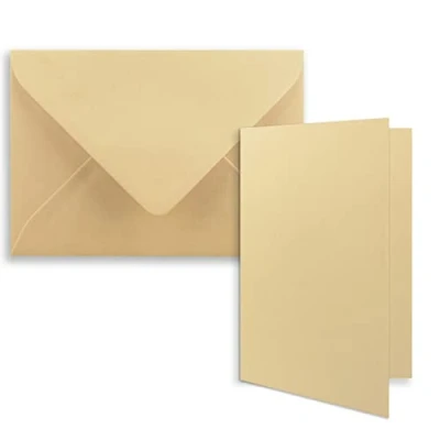 Abbildung von 50x DIN B6 Faltkarten Set mit Umschlägen in Karamell 120 x 170 mm ideal für Einladungskarten, Hochzeit, Taufe, Kommunion, Konfirmation Marke: FarbenFroh