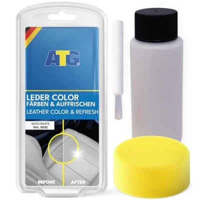 Abbildung von ATG® Lederfarbe Weiss Premium Lederpflege Autositze &amp; Sofa Hochwertiges Leder Reparatur Set inkl. Pinsel Schwamm Auto für maximale Eleganz Aufbereitung Pflege