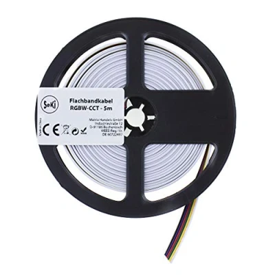 Abbildung von Flachbandkabel 6 polig für RGBW+CCT LED Streifen / Band; Verlängerung RGBW CCT Streifen; 5 Meter, Silber