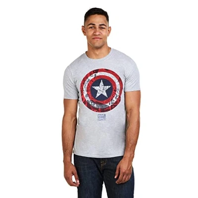 Abbildung von Marvel Herren Captain America Comic Schild T Shirt, Grau (Sports Grey), L