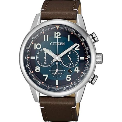 Abbildung von Citizen Herren Analog Eco Drive Uhr mit Leder Armband CA4420 13L, Silber