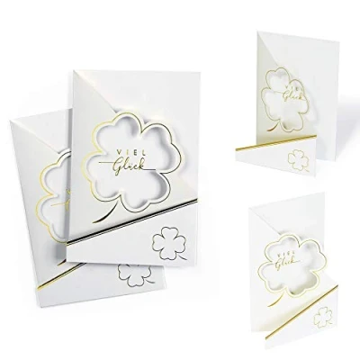 Abbildung von Diese Klappkarten 2 Stk Geburtstagskarte Viel Glück edel in Weiß mit Goldfolienprägung Gutschein, Glückwunschkarte zu Geburtstag, Prüfung etc., zum Aufstellen, 3D Effekt, X049