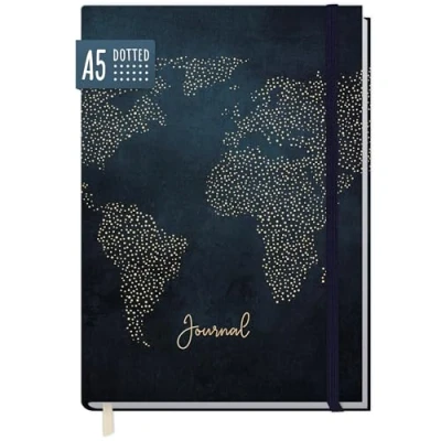 Abbildung von paper&amp;you® Bullet Journal dotted A5 mit Gummiband [Travel the World] 156 Seiten Reise Journal, Notizbuch gepunktet, Tagebuch nachhaltig &amp; klimafreundlich