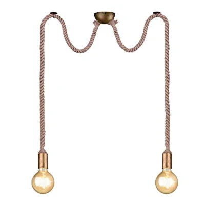 Abbildung von Trio Leuchten Pendelleuchte Rope 310100204, Metall Altmessing, Leinen Aufhängung, exkl. 1 x E27, Pendel 2 flammig