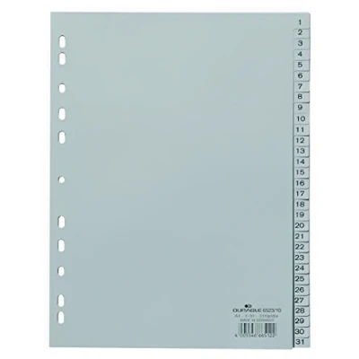 Abbildung von Durable Zahlenregister (A4, geprägte Taben 1 31, PP volldeckend) 10 Stück, grau, 652310