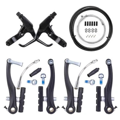 Abbildung von Mimoke V Brake Bremssatz Bremsen für Fahrräder, vorne und hinten Bremse mit 60 mm Bremsbelägen, Finger Bremshebel, Fahrrad Bremskabel, Aluminium