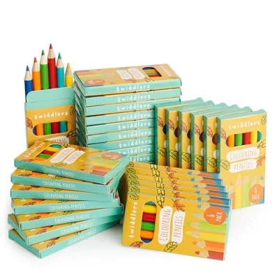 Abbildung von THE TWIDDLERS 30 Boxen mit Mini Buntstiften 6 Bleistifte pro Box, insgesamt 180 leicht zu greifender runder Schaft, 8,7cm Länge, Multipack für Partytüten Kindergeburtstage (30 x 6er Packs)