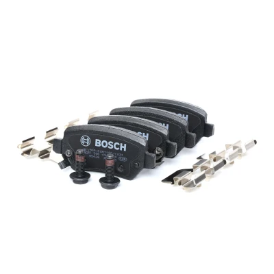 Abbildung von BOSCH 0 986 494 654 Bremsbelagsatz Low Metallic mit akustischer Verschleißwarnung Montageanleitung, Anti Quietsch Blech, Schrauben