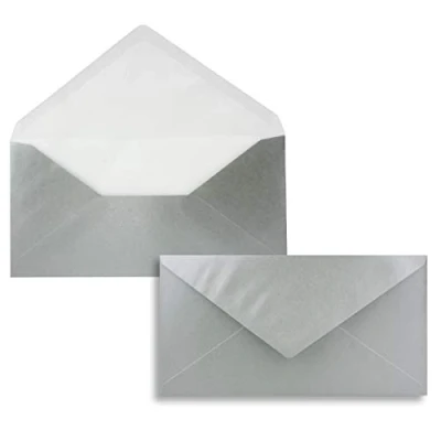 Abbildung von 50 Brief Umschläge Silber Metallic DIN Lang 110 x 220 mm (11 22 cm) Nassklebung ohne Fenster Ideal für Einladungs Karten Serie FarbenFroh