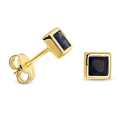 Abbildung von Miore Ohrring Damen Viereckige Ohrstecker mit Edelstein/Geburtsstein Saphir in blau aus Gelbgold 9 Karat / 375 Gold, Ohrschmuck
