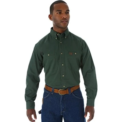 Abbildung von Wrangler Riggs Workwear Men&#039;s logger button down shirts, Forest Green, XL Tall UK
