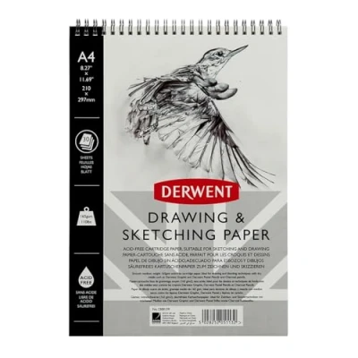 Abbildung von Derwent Skizzenblock, A4 Hochformat, Zeichnen &amp; Schreiben, 30 Blatt, Säurefreies Papier, Spiralgebundener Buchrücken, Professionelle Qualität, 2300139