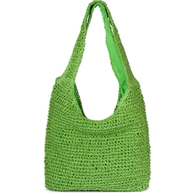 Abbildung von styleBREAKER Damen Papierstroh Beuteltasche mit langen breiten Henkeln, Strandtasche, Schultertasche, Flechttasche 02012397, Farbe:Türkis