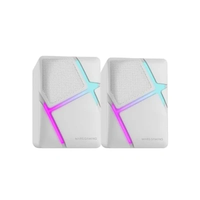 Abbildung von Mars Gaming MS H, RGB Flow Lautsprecher, Inverted Drivers und 10W 3D Surround Sound, Kompakte Lautsprecher mit Lautstärkeregler, Universal 3.5mm Klinkenanschluss, Weiß