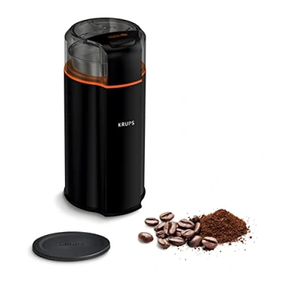 Abbildung von Krups GX3328 Silent Vortex Elektrische Kaffee und Gewürzmühle 3 in 1 Mahlwerk für Kaffeebohnen, Gewürze, Kräuter superleise spülmaschinenfest herausnehmbare Mahlschüssel + Deckel Schwarz