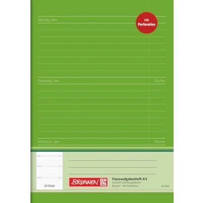 Abbildung von Brunnen Baier &amp; Schneider 1046913 Hausaufgabenheft (A5, 24 Blatt, grün, perforierte Blätter)