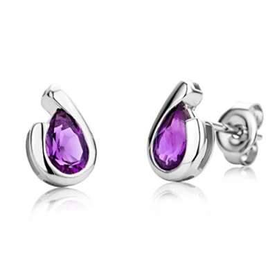 Abbildung von Miore Ohrringe Damen tropfen Ohrstecker mit Edelstein/Geburtsstein lila Amethyst 1.05 ct aus Weißgold 9 Karat / 375 Gold