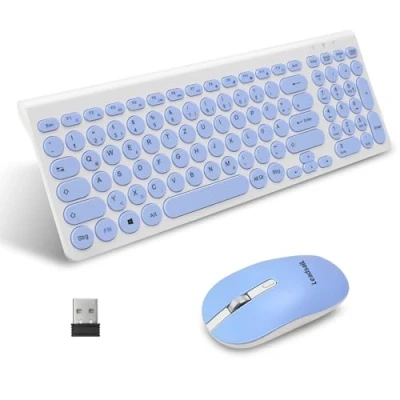 Abbildung von LeadsaiL, kabelloses Tastatur Maus Set, ergonomische und Tastatur, kabellose PC Maus, deutsches QWERTZ Layout, leise Maustasten, MacOS PC, Laptop, Blau