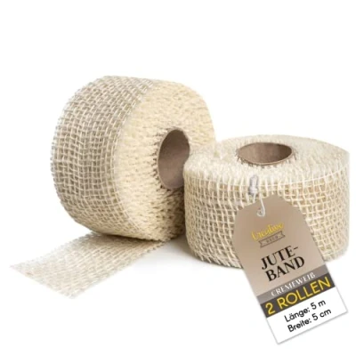 Abbildung von Creative Deco 2 x Weiße Juteband Set aus Zwei Rollen 5 cm m Hochzeitsdeko Dekoration Cremeweißer Naturstoff Kunst und Handwerk Dekorativer Boho Band