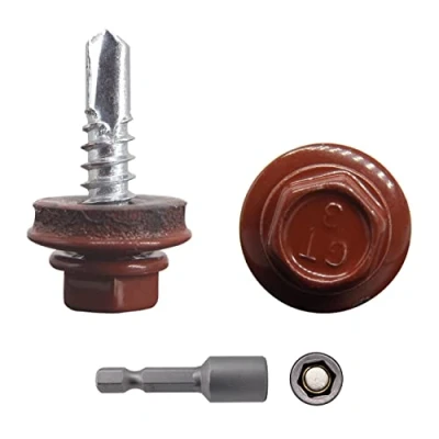 Abbildung von (150 Stück) Metalldachschrauben 4,8 x 19 mm Selbstbohrende Schrauben mit EPDM Unterlegscheiben Lackierter Sechskantscheibe Blechschraube (150, RAL 3009)
