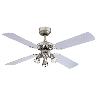 Abbildung von 105 cm Deckenventilator Princess Euro 72112 mit drei Strahlern und vier Flügeln, Ausführung in dunklem Zinn/Chrom