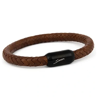Abbildung von Simaru Unisex Lederarmband Made in Germany, Magnetverschluss aus Edelstahl, Premium Armband für Damen &amp; Herren, Hautfreundlich