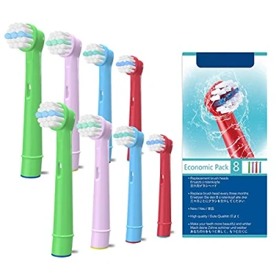Abbildung von Kids Elektrische Zahnbürste Köpfe für, Ersatzbürstenköpfe Brain Kompatibel für Empfindliche Saubere, Professionelle Pflege, Erweiterte Power, Floss Aktion, Pack von 8