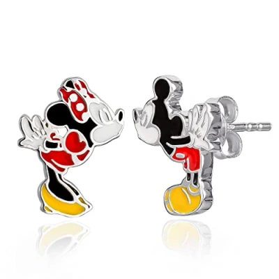Abbildung von Mickey und Minnie Maus Küssen, Sterling Silber Ohrstecker mit Zirkonia, Geschenk für Mädchen Damen