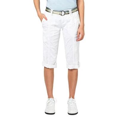 Abbildung von FRESH MADE Damen Capri Hose 3/4 Shorts mit Metallic Gürtel White XL