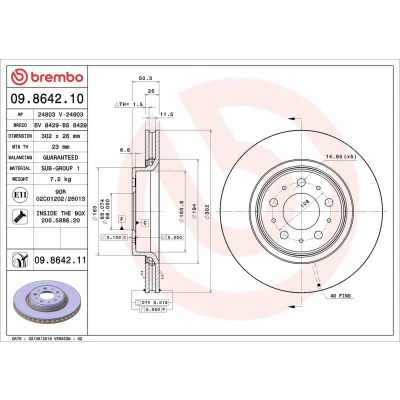 Abbildung von BREMBO COATED DISC LINE 09.8642.11 Bremsscheibe 302 26 5 innenbelüftet beschichtet mit Schrauben VOLVO: 850 Saloon, Estate, V70 I