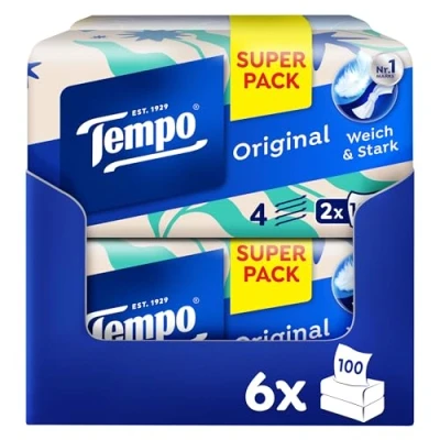 Abbildung von Tempo Original Taschentücher Duo Box Vorteilspack 12 Boxen, 100 Tücher pro extra starke, weiche Papiertaschentücher, waschmaschinenfest